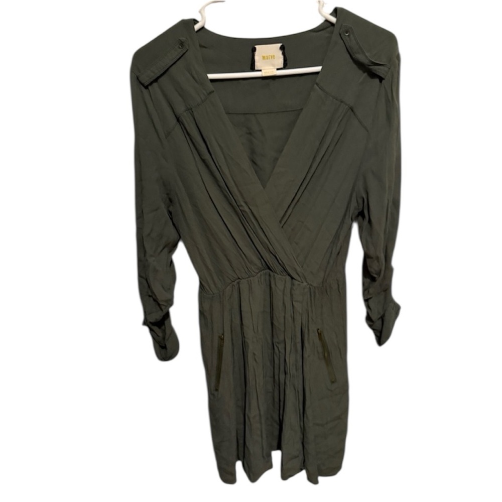 Anthropologie Olive Green Long Sleeve Dress